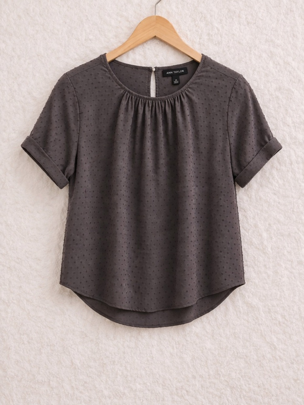 Ann Taylor Swiss Dot Blouse XS Petite Gray Tie Back Work Office NWT
